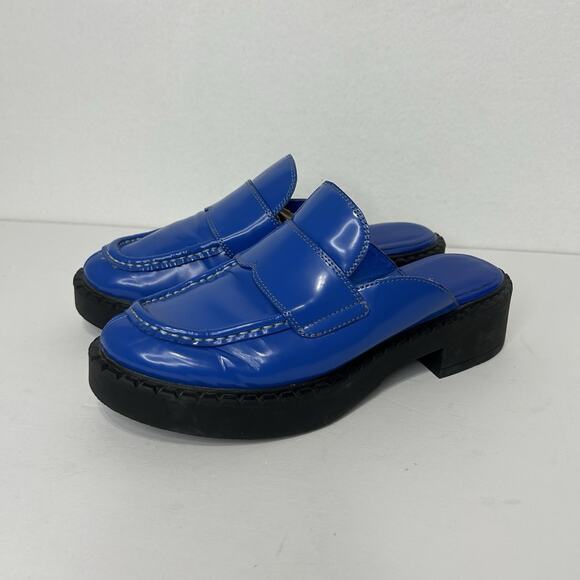 Jeffrey Campbell Loafer Mules Blue Leather Shoes Size 7 Slip-On - Picture 1 of 9